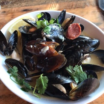 Hob Nob - Mussels with a lemony broth, manchego cheese, and chorizo - New American Near Me - Naples, Florida Hob Nob - Mussels with a lemony broth, manchego cheese, and chorizo - New American Near Me - Naples, Florida