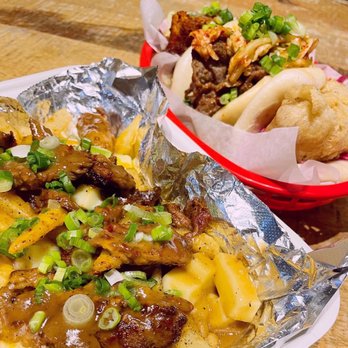 Bao Bar Mississauga - Dynasty duck poutine Left to right baos: chicken katsu, seoul beef, fish bao - Sandwiches Near Me - Mississauga, Ontario Bao Bar Mississauga - Dynasty duck poutine Left to right baos: chicken katsu, seoul beef, fish bao - Sandwiches Near Me - Mississauga, Ontario