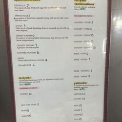 Mitori Teriyaki - Current menu