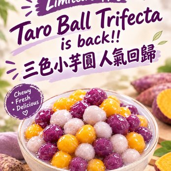 Formosa Aroma - Taro Ball Trifecta is BACK!
三色小芋圓人氣回歸! - Bubble Tea Near Me - Temple City, California Formosa Aroma - Taro Ball Trifecta is BACK!
三色小芋圓人氣回歸! - Bubble Tea Near Me - Temple City, California