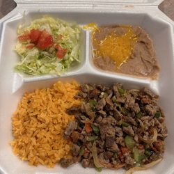 Sara's Place - Steak Ranchero plate to go $14.10 (5/20/2024). It came with one large flour tortilla.