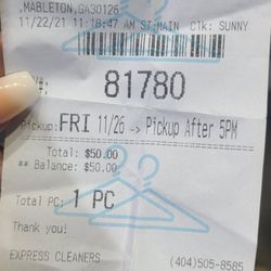 Express Cleaners - Receipt with pickup date