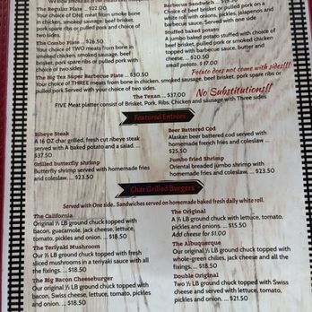 Big Tex Bar-B-Que - Partial menu- top right is what I ordered- Brisket - Barbeque Near Me - Willcox, Arizona