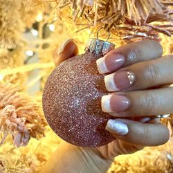 Galaxy Nails & Spa - Polygel (7) manicure: (02) white marble & marble French tip with pearl & rhinestone.