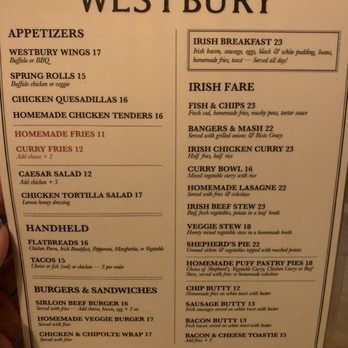 The Westbury - Menu - Irish Near Me - New York, New York