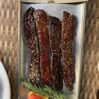 Sweet Maple - Millionaire's Bacon - Thick, free range bacon, baked with brown sugar, cayenne, red and black pepper ($20) - American Near Me - San Francisco, California Sweet Maple - Millionaire's Bacon - Thick, free range bacon, baked with brown sugar, cayenne, red and black pepper ($20) - American Near Me - San Francisco, California