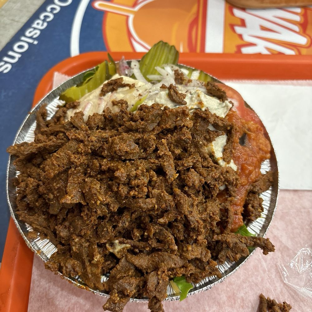 Beef with rice and salad