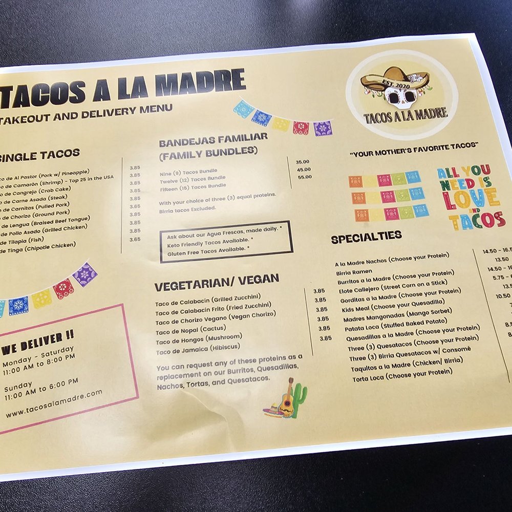 Tacos A La Madre - Menu - Tacos Near Me - Calverton, Maryland Tacos A La Madre - Menu - Tacos Near Me - Calverton, Maryland