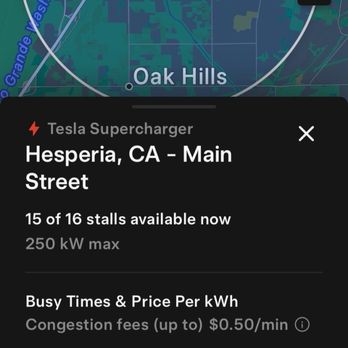 Tesla Supercharger - 11pm - 8am ($0.30/kWh) 8am - 11pm ($0.37/kWh) (Sept 2025) - EV Charging Stations Near Me - Hesperia, California Tesla Supercharger - 11pm - 8am ($0.30/kWh) 8am - 11pm ($0.37/kWh) (Sept 2025) - EV Charging Stations Near Me - Hesperia, California