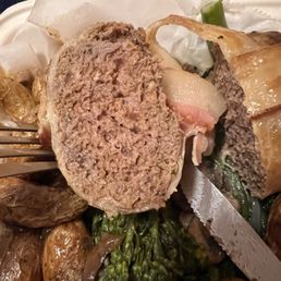 Inside of bacon wrapped meatloaf