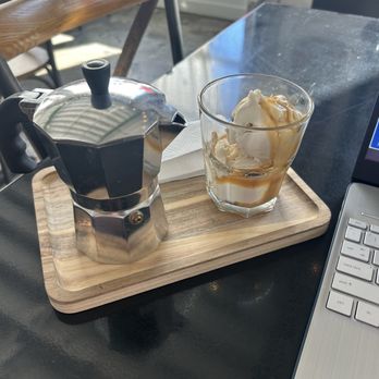 High Octane Coffee Creamery & Eatery - Affogato with caramel syrup and vanilla ice cream - Coffee & Tea Near Me - Monroe, North Carolina High Octane Coffee Creamery & Eatery - Affogato with caramel syrup and vanilla ice cream - Coffee & Tea Near Me - Monroe, North Carolina