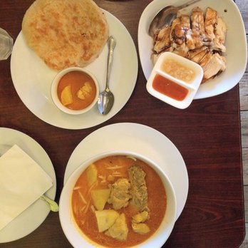Mamak - Roti canai (wonderfully sof), Hainanese chicken loh mee (noodles undernead) and curry laksa with bone-in chicken - Malaysian Near Me - Doraville, Georgia Mamak - Roti canai (wonderfully sof), Hainanese chicken loh mee (noodles undernead) and curry laksa with bone-in chicken - Malaysian Near Me - Doraville, Georgia