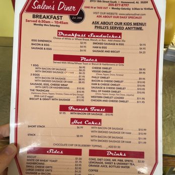 Salem's Diner - Breakfast menu - Diners Near Me - Birmingham, Alabama
