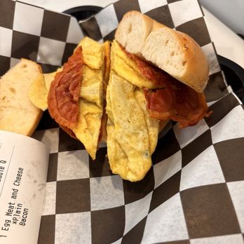 Brooklyn Bagel & Deli - Bacon egg and cheese on a plain bagel - Breakfast & Brunch Near Me - Atlanta, Georgia Brooklyn Bagel & Deli - Bacon egg and cheese on a plain bagel - Breakfast & Brunch Near Me - Atlanta, Georgia
