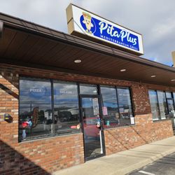 Pita Plus Mediterranean Grill - Outside - nice clean, bright sign and nice brick storefront