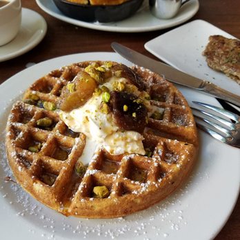 Tilikum Place Cafe - Pistachio Waffle w/ Figs & Mascarpone - New American Near Me - Seattle, Washington