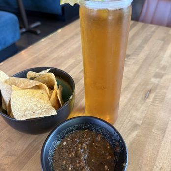 Tejas - Chips, salsa, and a Modelo draft beer. - Mexican Near Me - Dallas, Texas