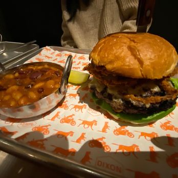 Dixon Roadside - Burger w/ baked beans - Comfort Food Near Me - Woodstock, New York Dixon Roadside - Burger w/ baked beans - Comfort Food Near Me - Woodstock, New York
