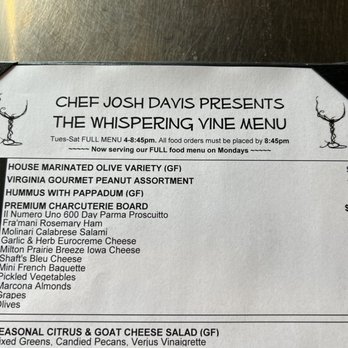 Whispering Vine - Anytime menu - Wine Bars Near Me - Reno, Nevada
