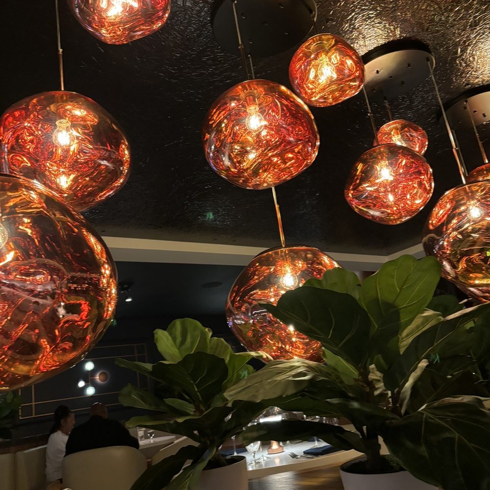 Ramsay's Kitchen - Some of the ambience, these cool blown glass light fixtures - New American Near Me - Las Vegas, Nevada