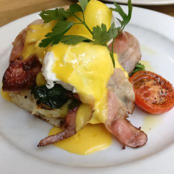 Mezze Bar - Bacon & Eggs, poached eggs, grilled bacon, toast and tomato relish - Cafes Near Me - Auckland, AUK Mezze Bar - Bacon & Eggs, poached eggs, grilled bacon, toast and tomato relish - Cafes Near Me - Auckland, AUK