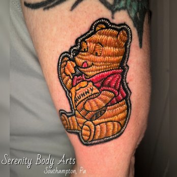 Serenity Body Arts - Winnie the Pooh embroidery tattoo in Southampton, Pa Bucks County - Tattoo Near Me - Southampton, Pennsylvania Serenity Body Arts - Winnie the Pooh embroidery tattoo in Southampton, Pa Bucks County - Tattoo Near Me - Southampton, Pennsylvania