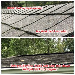 DeTray's Custom Housing - Poor ridge cap install. The ridge cap is critical to the integrity of your roof.