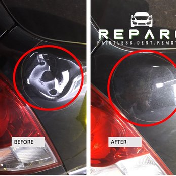 Reparo PDR - Before/after of a back dent - Body Shops Near Me