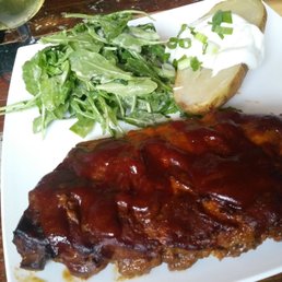 Thursday ribs - super tender and juicy. Baked potato had the right texture, and the salad was light and fresh. Thursday ribs - super tender and juicy. Baked potato had the right texture, and the salad was light and fresh.