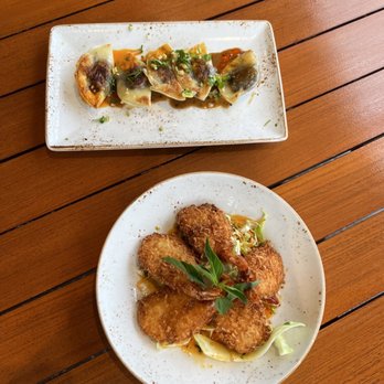 Hualani's - Coconut shrimp (bottom) potsticker (top) - Hawaiian Near Me - Lihue, Hawaii