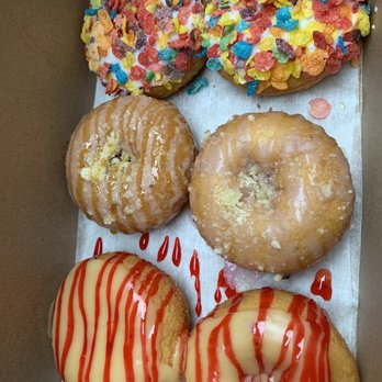 Donna's Delicious Dozen - Strawberry cream cheese. Blueberry and apple strudel, and fruity pebbles donuts - Donuts Near Me - Columbus, Ohio