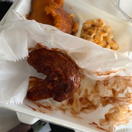 Sticky Wings, Side of Candied Yams and Carolyn's Mac and Cheese. Sticky Wings, Side of Candied Yams and Carolyn's Mac and Cheese.