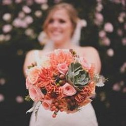 Country Florals - Summer fun in a bridal bouquet with succulents, berries and dahlias