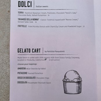 Terra - 7/2/2022 Dessert menu - Italian Near Me - Santa Clara, California