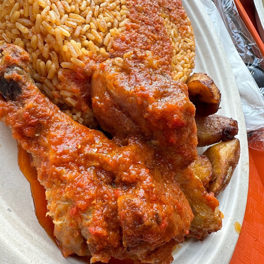 Sumptuous African Restaurant - Jollof rice with chicken and Fried Plantain - African Near Me - Long Beach, California