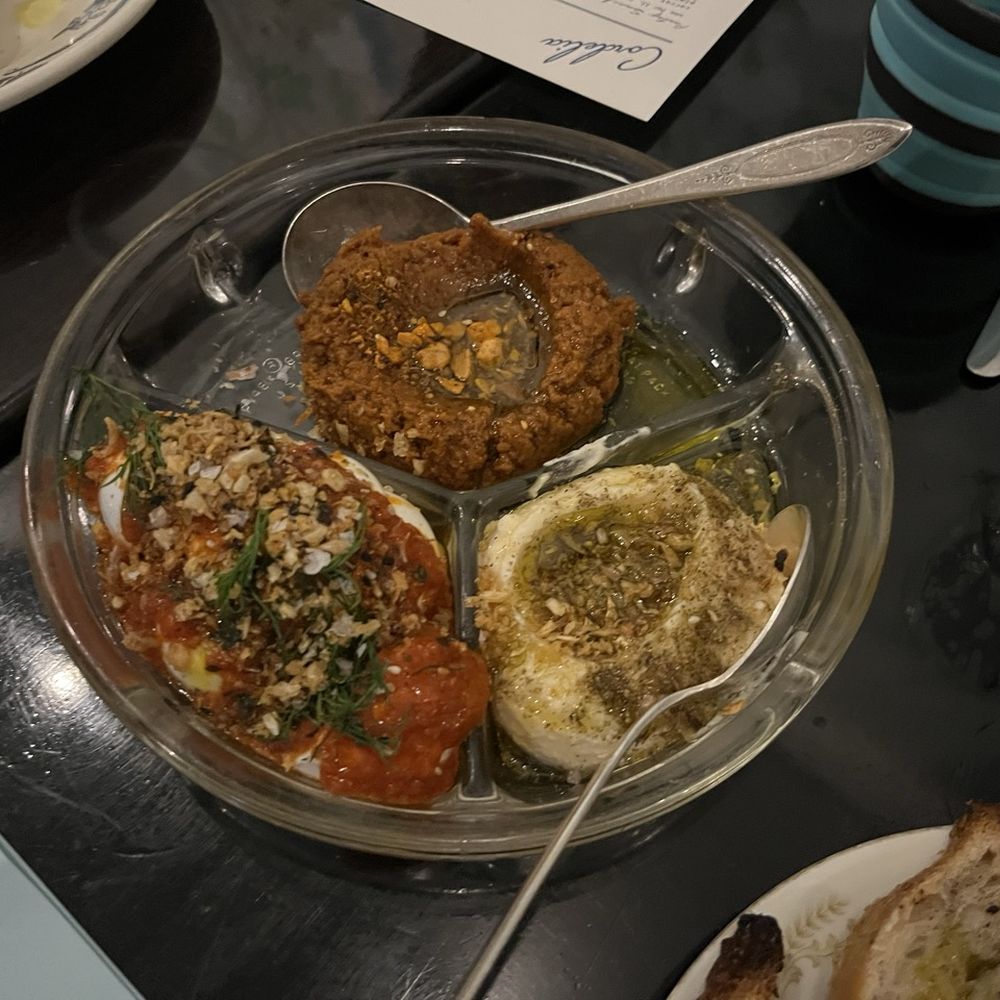 Cordelia - carrot muhammara, farmers cheese, and jammy eggs - New American Near Me - Cleveland, Ohio Cordelia - carrot muhammara, farmers cheese, and jammy eggs - New American Near Me - Cleveland, Ohio