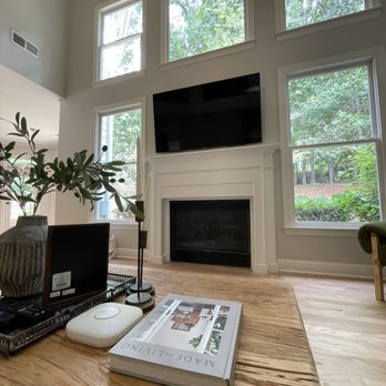 JT Installations - Another 65" tv mounted over a fireplace. - TV Mounting Near Me JT Installations - Another 65" tv mounted over a fireplace. - TV Mounting Near Me