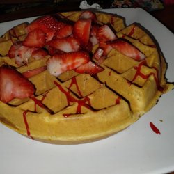 Valentino’s Diner - Chicken and waffles , waffle with strawberry's.