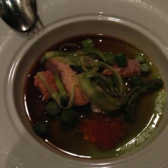 SPQR - To die for asparagus panna cotta and salmon consommé - Italian Near Me - San Francisco, California SPQR - To die for asparagus panna cotta and salmon consommé - Italian Near Me - San Francisco, California