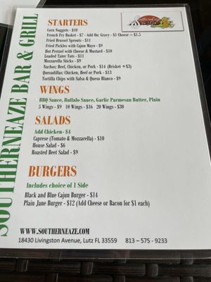 Menu photo 1 Southern Eaze Bar & Grill Lutz, FL Menu photo 1 Southern Eaze Bar & Grill Lutz, FL