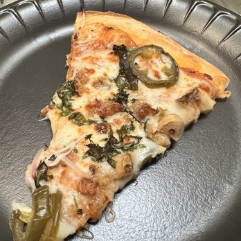 Slice Pizzeria - Sausage, mushroom, jalapeno, red onion, minced garlic, basil, and cilantro - Pizza Near Me - Anaheim, California Slice Pizzeria - Sausage, mushroom, jalapeno, red onion, minced garlic, basil, and cilantro - Pizza Near Me - Anaheim, California