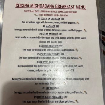 Cocina Michoacana - Breakfast menu - Mexican Near Me - Sonora, California