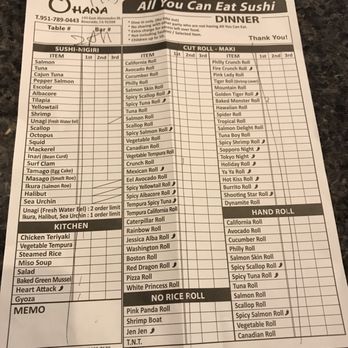Ohana Sushi - AYCE menu - Japanese Near Me - Riverside, California