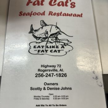 Fat Cat's Seafood Restaurant - menu - Seafood Near Me - Rogersville, Alabama Fat Cat's Seafood Restaurant - menu - Seafood Near Me - Rogersville, Alabama