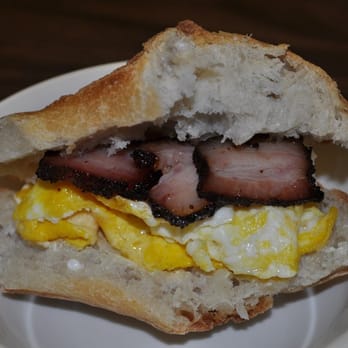 Shelly's Farm - Late night snacking suggestion: Shelly's fresh egg w/ thin sliced pork belly on fresh Acme Pan Epi - Farmers Market Near Me Shelly's Farm - Late night snacking suggestion: Shelly's fresh egg w/ thin sliced pork belly on fresh Acme Pan Epi - Farmers Market Near Me