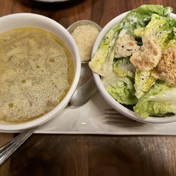 Postino Park Place - Half Soup + Half Salad Potato Leek soup & Caesar salad - Wine Bars Near Me - Irvine, California