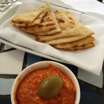 Kyma - Roasted red pepper and feta spread with the fresh pita - Greek Near Me - Atlanta, Georgia