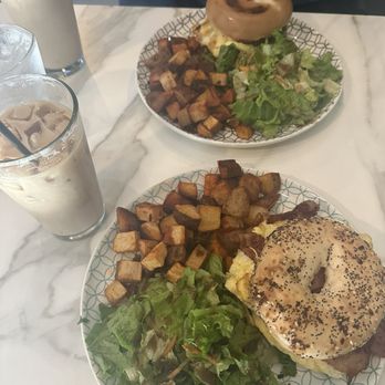 Roast & Brew - Breakfast Bagel and iced vanilla latte - Coffee & Tea Near Me - Houston, Texas Roast & Brew - Breakfast Bagel and iced vanilla latte - Coffee & Tea Near Me - Houston, Texas