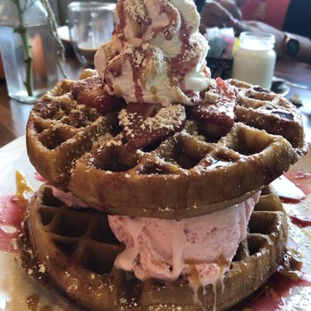 Avenue Brunch House - Waffle with strawberry ice cream - Breakfast & Brunch Near Me - Dearborn, Michigan Avenue Brunch House - Waffle with strawberry ice cream - Breakfast & Brunch Near Me - Dearborn, Michigan