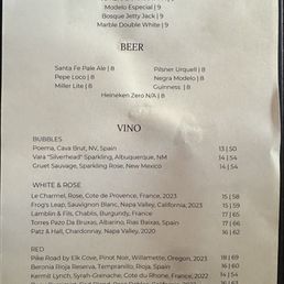 Wine & Beer Menu